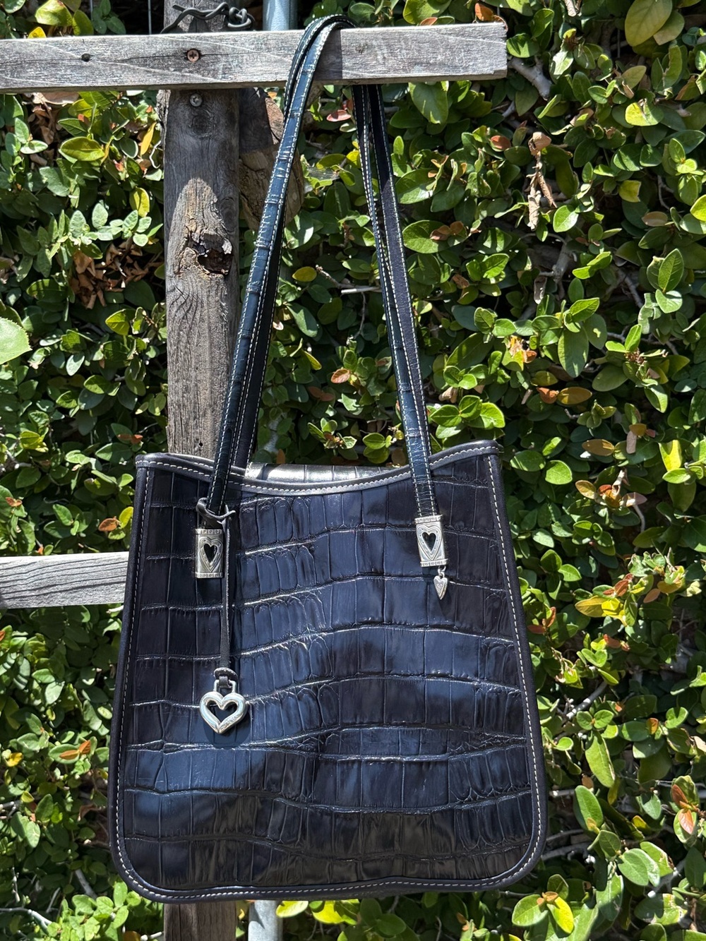 Brighton 2000s croc embossed leather tote bag